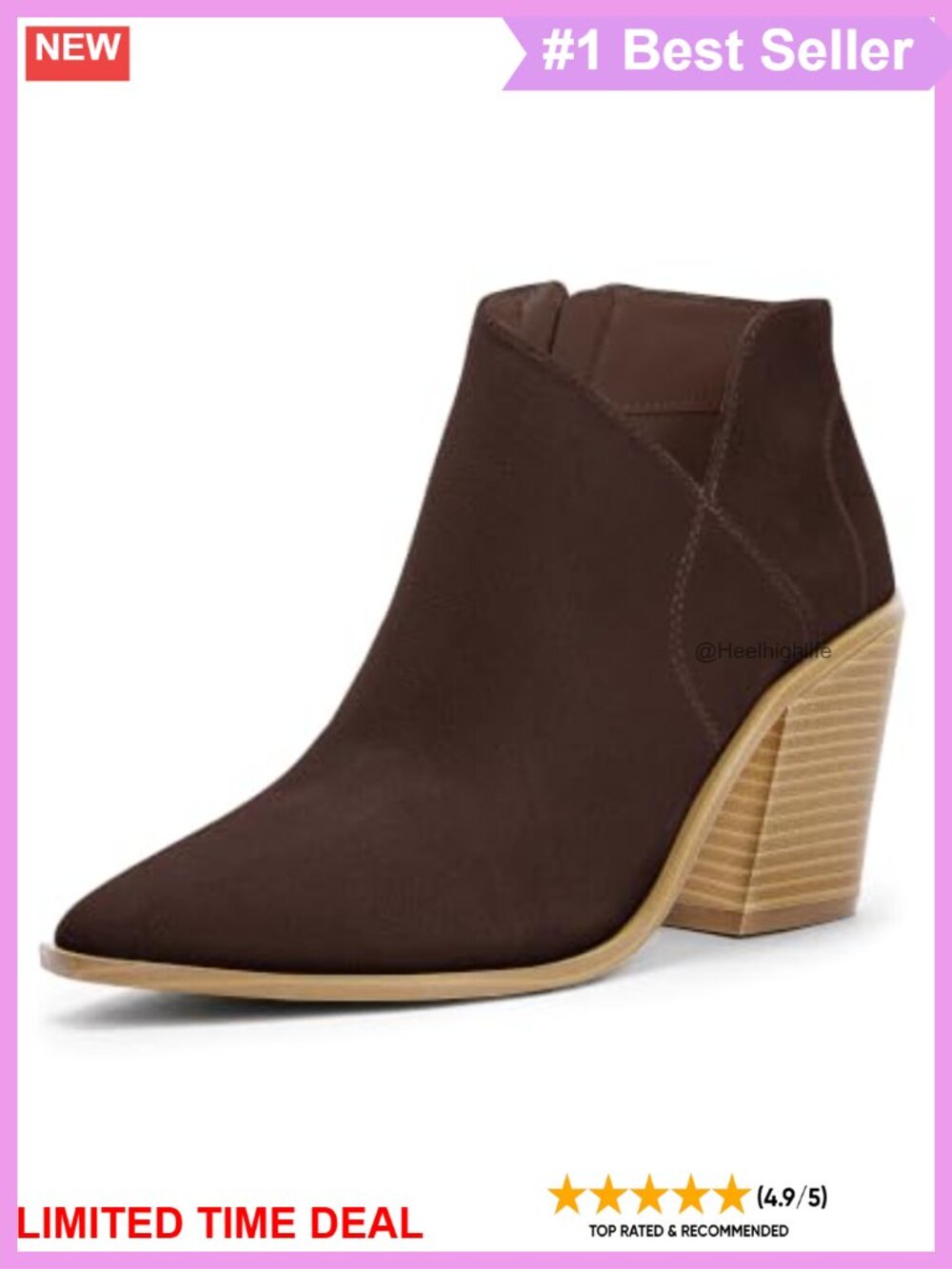 Pointed Toe Faux Suede Ankle Boots Block Heel Side Zip Cutout Booties